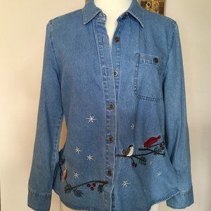 Christopher & Banks Denim Embroidered Shirt Size L